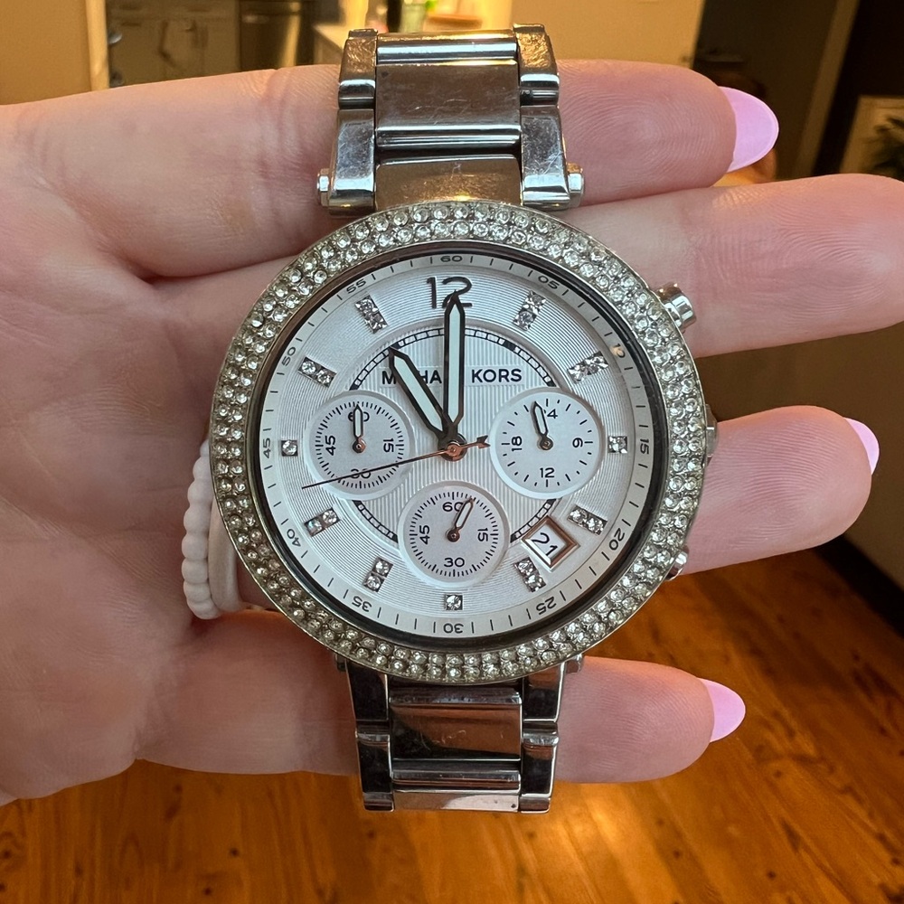 Michael Kors Silver Watch with Crystal Accents